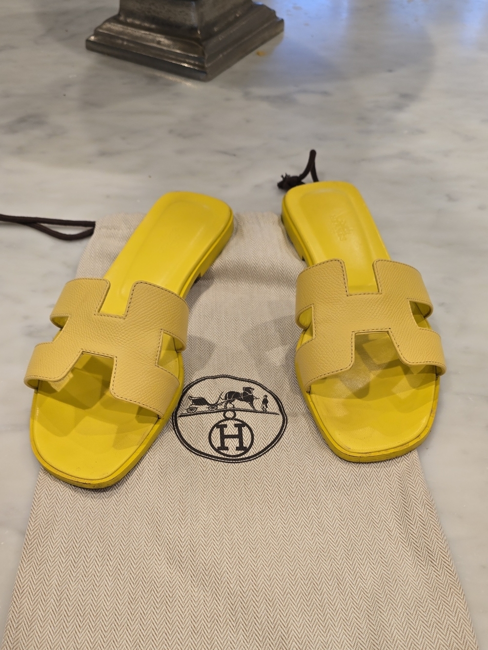 Hermes Yellow Oran Slide Sandals